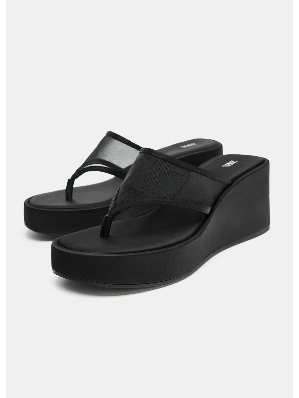 Zara Black Platform Wedge Thong Sandals